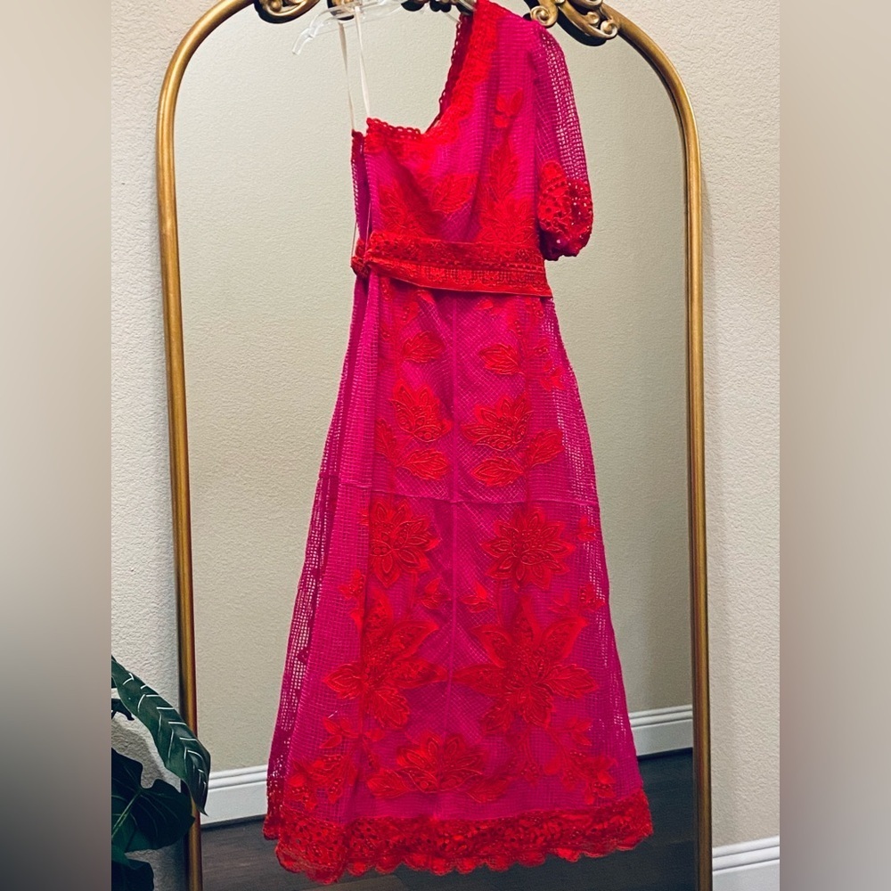 Farm Rio Guipuire Lace One-Shoulder Maxi Dress Size L - Picture 11 of 15